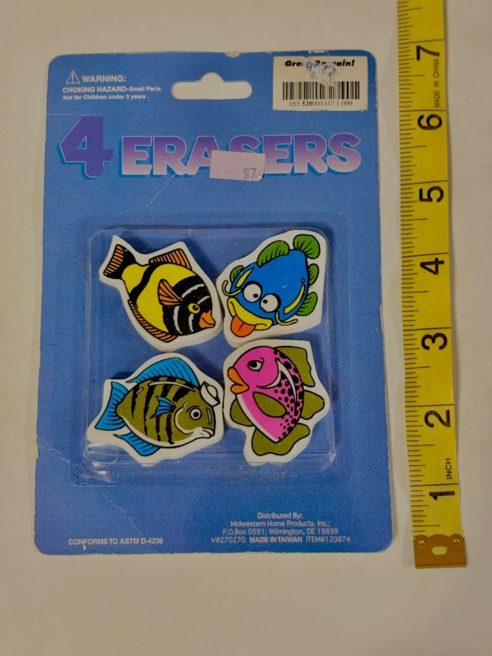 Vintage Sealed Erasers Fish School Stationary Office Supplies 80s Deadstock New